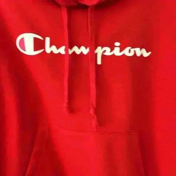 Champion Red Hooded Sweatshirt With Kangaroo Pockets Size L - Picture 3 of 8